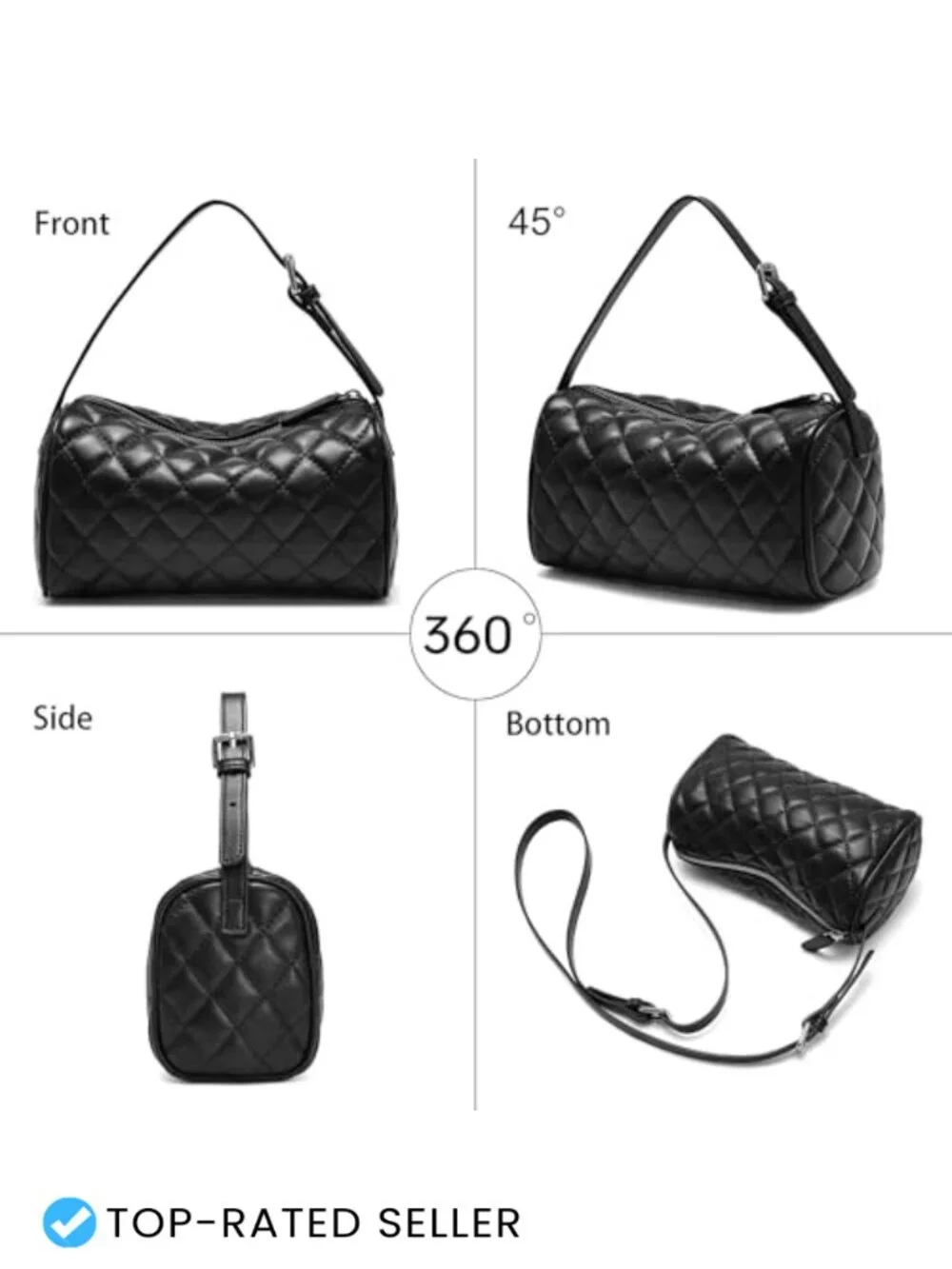 Women's Faux Leather Barrel Hobo Crossbody Bag with Adjustable Strap